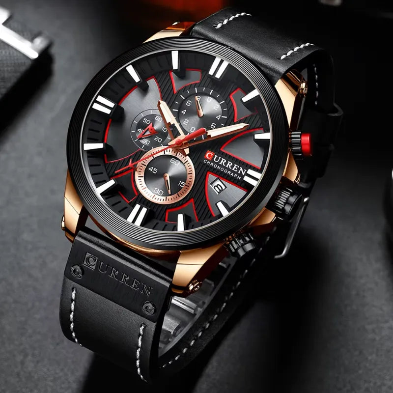 Montre Chronographe Homme à Quartz Boîtier Large Bracelet Cuir - vue 5 - Montrelio
