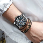 Montre Chronographe Homme à Quartz Boîtier Large Bracelet Cuir - vue 6 - Montrelio