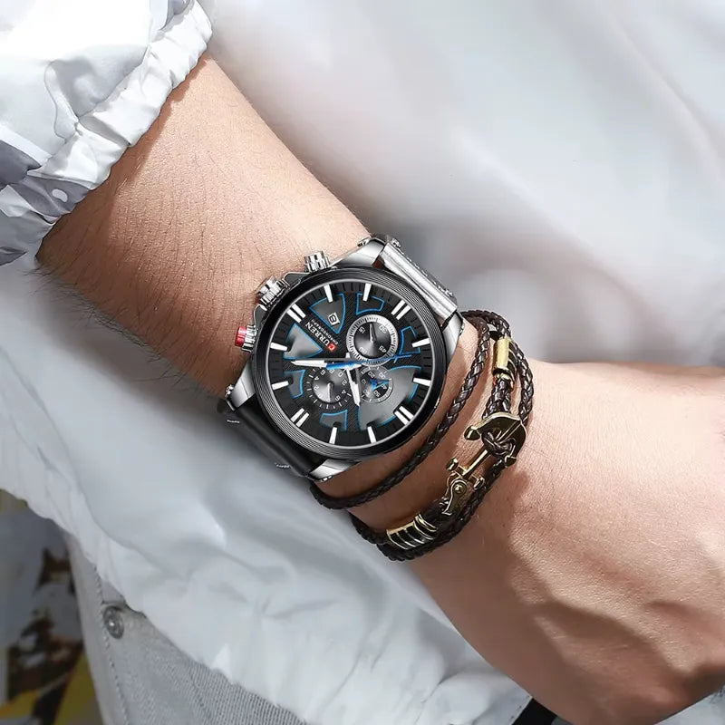 Montre Chronographe Homme à Quartz Boîtier Large Bracelet Cuir - vue 6 - Montrelio