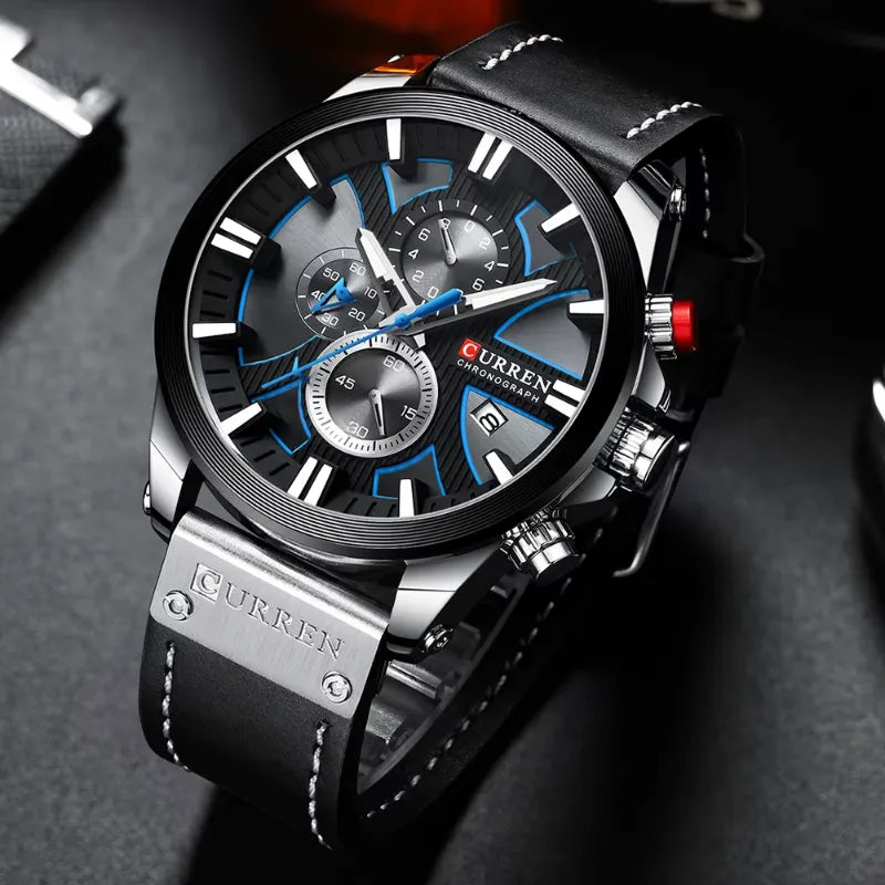 Montre Chronographe Homme à Quartz Boîtier Large Bracelet Cuir - vue 7 - Montrelio