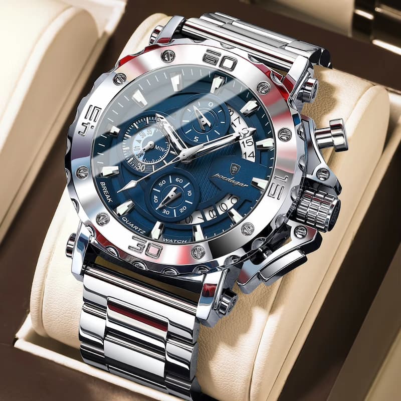 Montre Chronographe Homme Acier Inoxydable Design Vertical - vue 2 - Montrelio