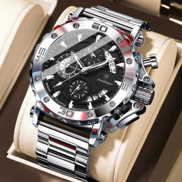 Montre Chronographe Homme Acier Inoxydable Design Vertical