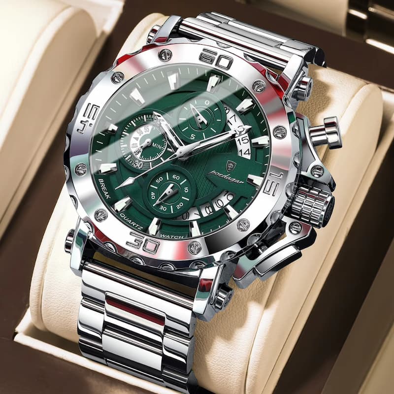 Montre Chronographe Homme Acier Inoxydable Design Vertical - vue 4 - Montrelio