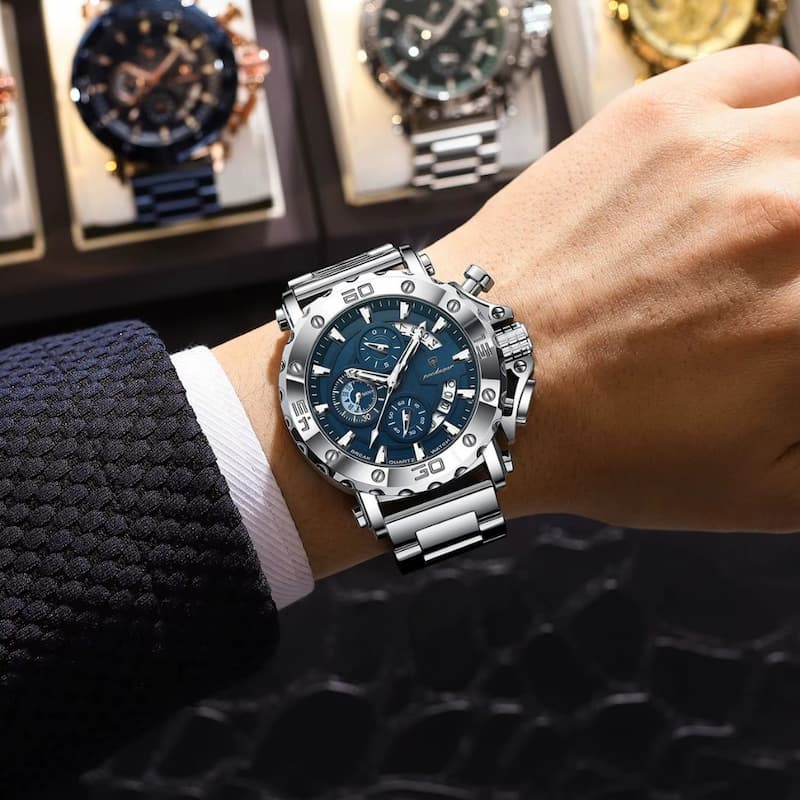 Montre Chronographe Homme Acier Inoxydable Design Vertical - vue 6 - Montrelio