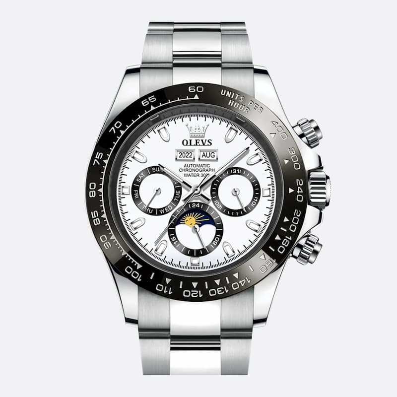 Montre Chronographe Homme Acier Inoxydable Moon Phase - vue 1 - Montrelio