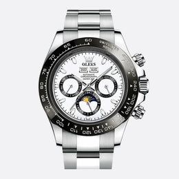 Montre Chronographe Homme Automatique Acier Inoxydable Phase de Lune