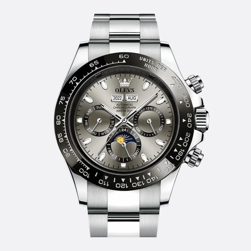 Montre Chronographe Homme Acier Inoxydable Moon Phase - vue 2 - Montrelio