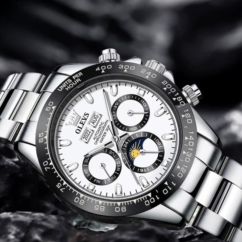 Montre Chronographe Homme Acier Inoxydable Moon Phase - vue 4 - Montrelio