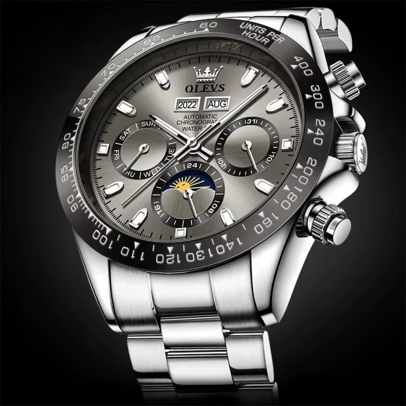 Montre Chronographe Homme Acier Inoxydable Moon Phase - vue 5 - Montrelio