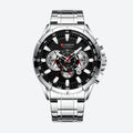 Montre chronographe homme quartz cadran bleu, vue de face
