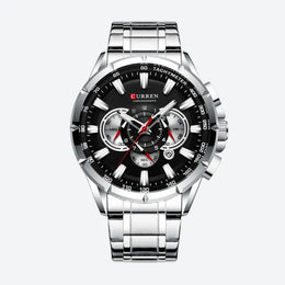 Montre Chronographe Homme Quartz Cadran Bleu Bracelet Acier