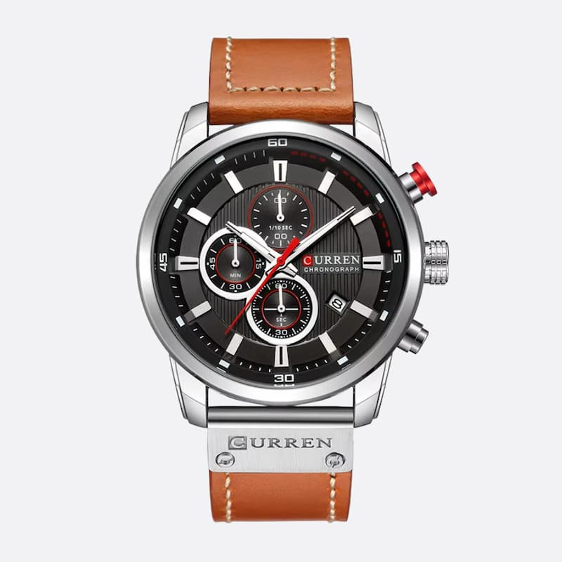 Montre Chronographe Homme Quartz Étanche avec Bracelet en Cuir - vue 1 - Montrelio