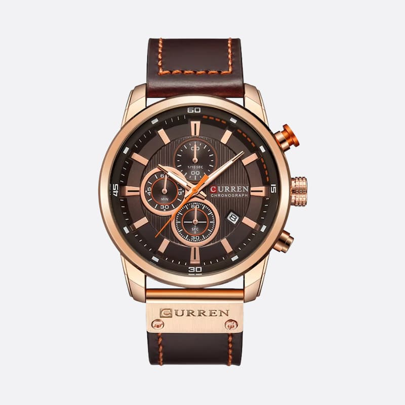Montre Chronographe Homme Quartz Étanche avec Bracelet en Cuir - vue 2 - Montrelio