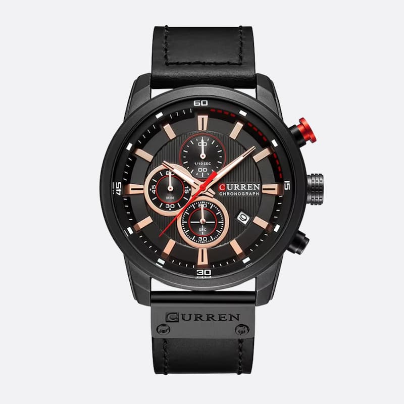 Montre Chronographe Homme Quartz Étanche avec Bracelet en Cuir - vue 3 - Montrelio