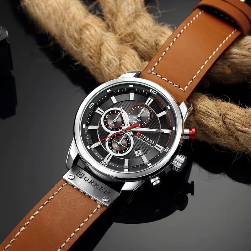 Montre Chronographe Homme Quartz Étanche avec Bracelet en Cuir - vue 4 - Montrelio