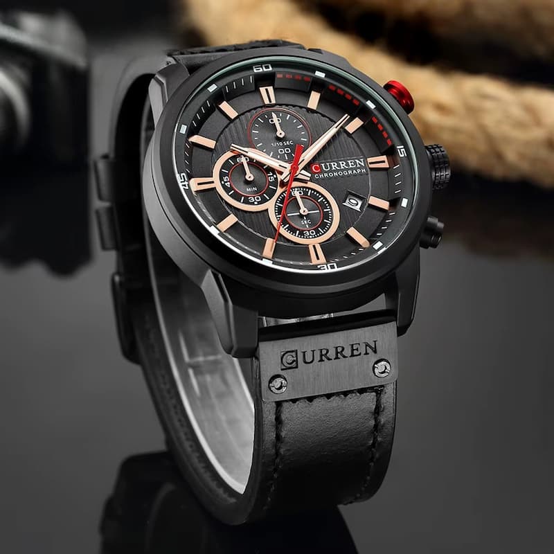 Montre Chronographe Homme Quartz Étanche avec Bracelet en Cuir - vue 5 - Montrelio