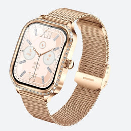 Montre Connectée Femme Cadran Rose Doré à Strass