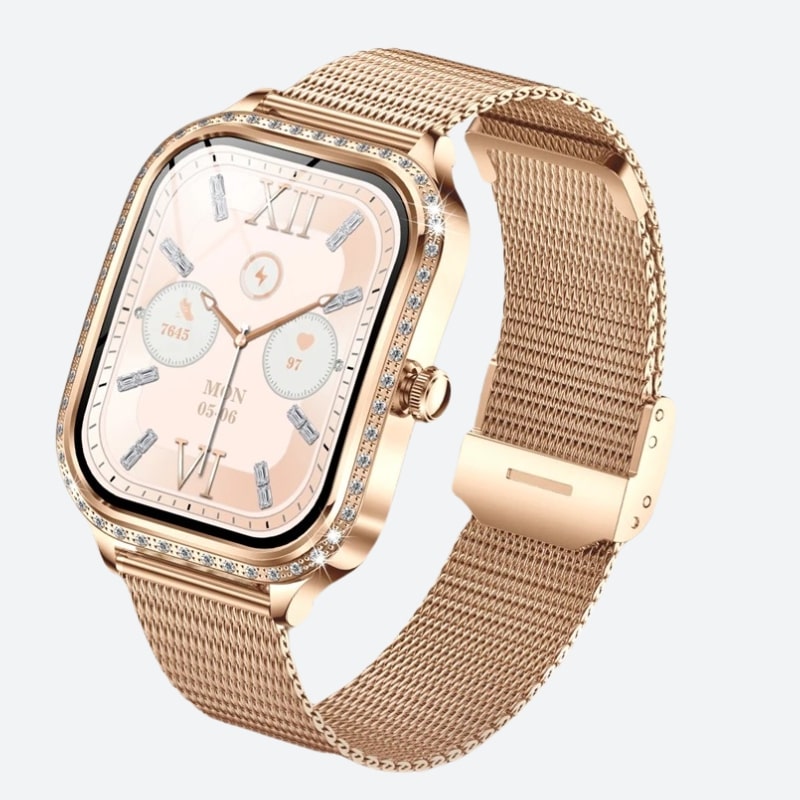 Montre Connectée Femme Cadran Rose Doré à Strass - vue 1 - Montrelio