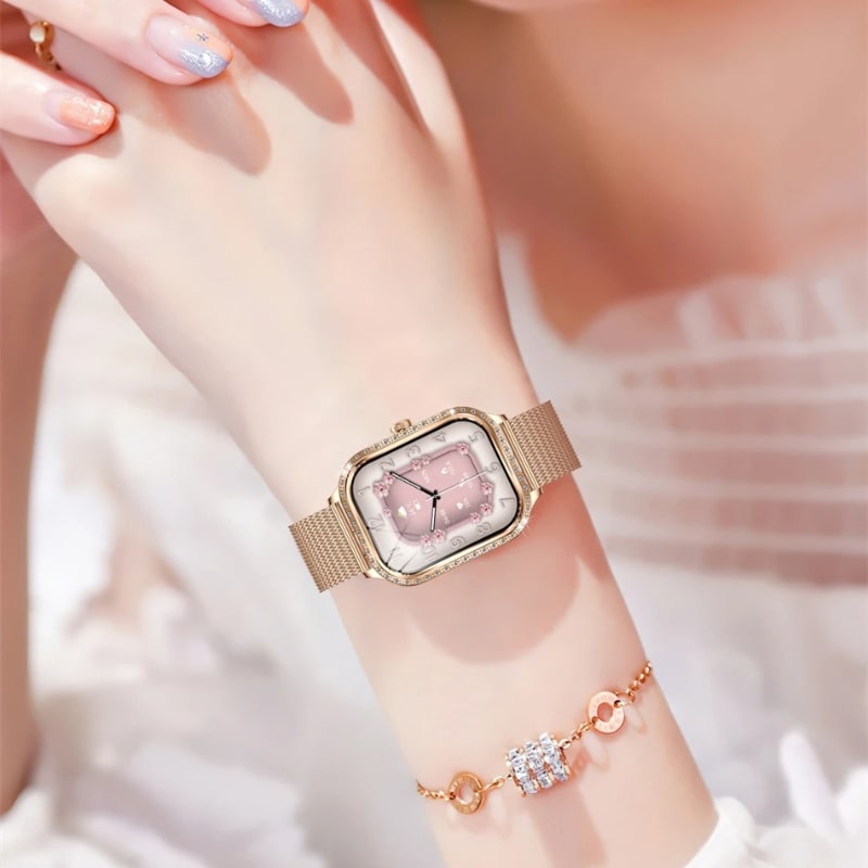Montre Connectée Femme Cadran Rose Doré à Strass - vue 2 - Montrelio