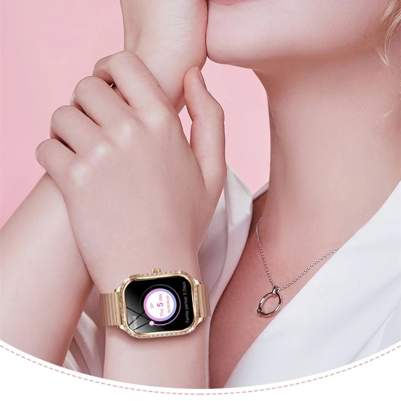 Montre Connectée Femme Cadran Rose Doré à Strass - vue 5 - Montrelio