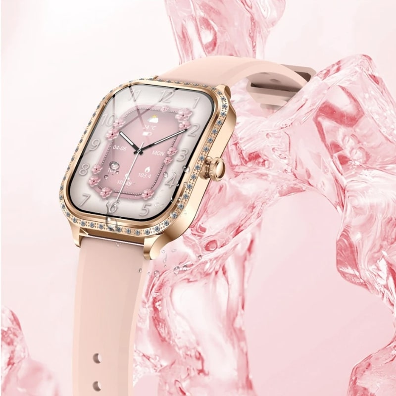 Montre Connectée Femme Cadran Rose Doré à Strass - vue 6 - Montrelio