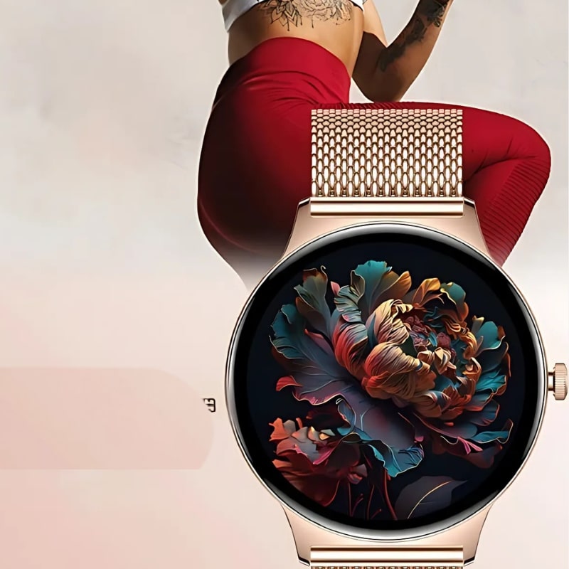 Montre Connectée Femme Maille Rose et Écran AMOLED - vue 3 - Montrelio
