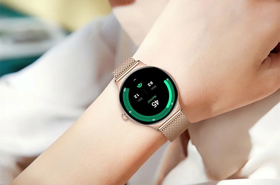 Montre Connectée Femme Maille Rose et Écran AMOLED - vue 2 - Montrelio