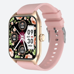 Montre Connectée Femme Rose à Grand Écran Doré
