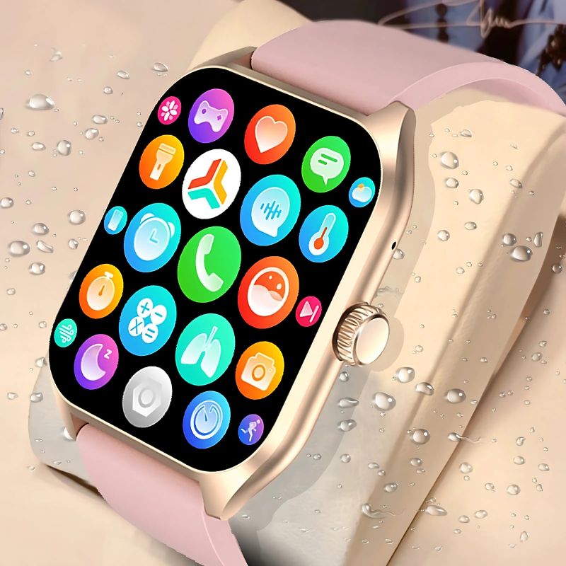 Montre Connectée Femme Rose à Grand Écran Doré - vue 6 - Montrelio