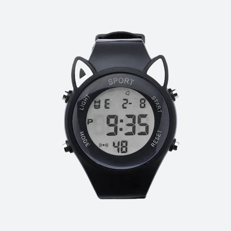Montre enfant chat avec bracelet licorne, vue de face