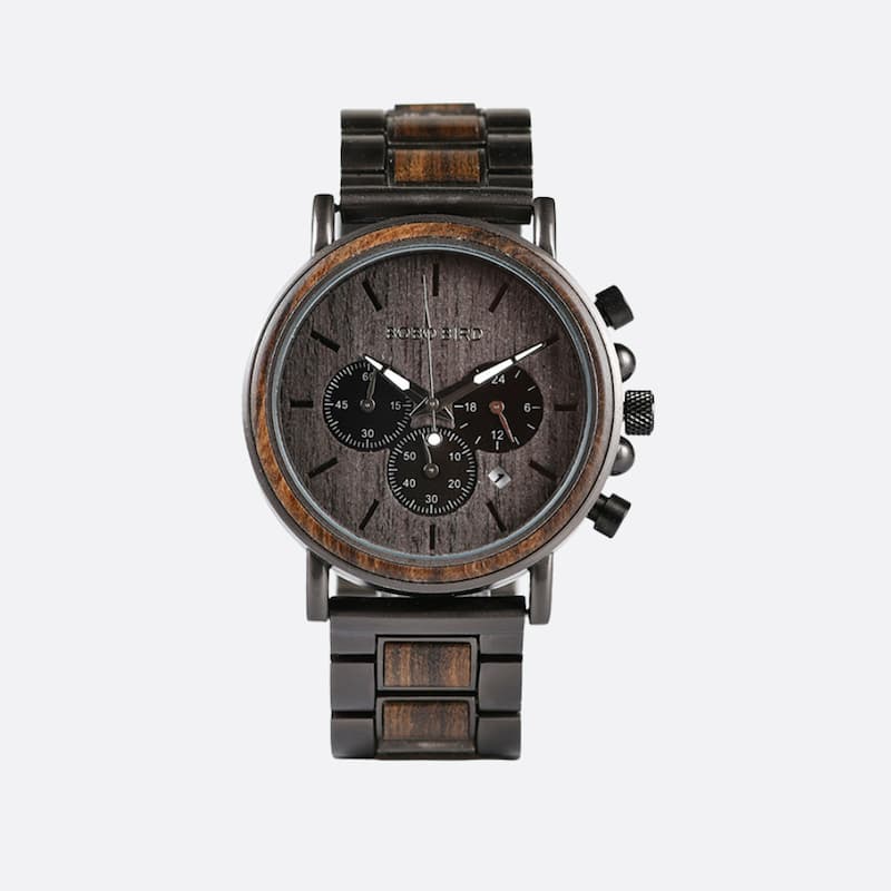 Montre en Bois Chronographe Homme et Acier, Fonctionnalité Sportive - vue 1 - Montrelio
