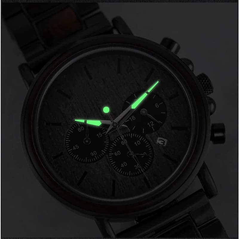 Montre en Bois Chronographe Homme et Acier, Fonctionnalité Sportive - vue 4 - Montrelio