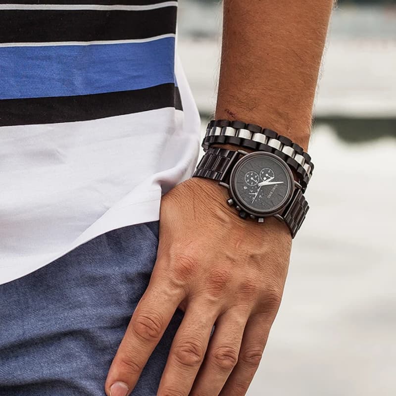 Montre en Bois Chronographe Homme et Acier, Fonctionnalité Sportive - vue 5 - Montrelio