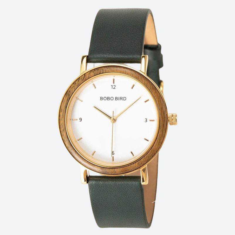 Cadran minimaliste de la montre en bois femme dorée