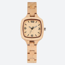 Montre en Bois Femme Cadran Carré Boîtier Naturel