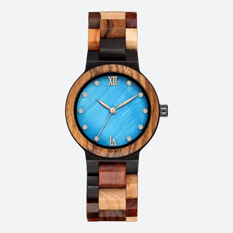 Cadran minimaliste de la montre en bois femme patchwork