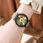Cadran coloré rétro de la montre en bois femme