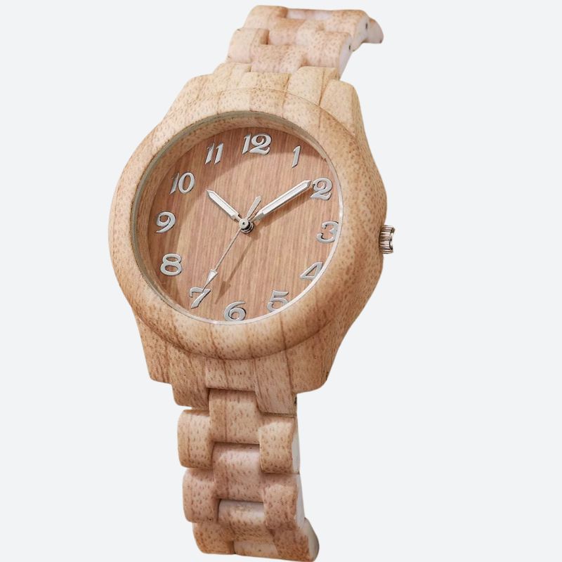 Montre en bois femme quartz texturé, vue de face