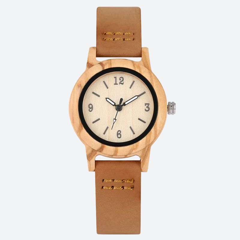 Montre femme bois Minimaliste Cuir - vue 1 - Montrelio