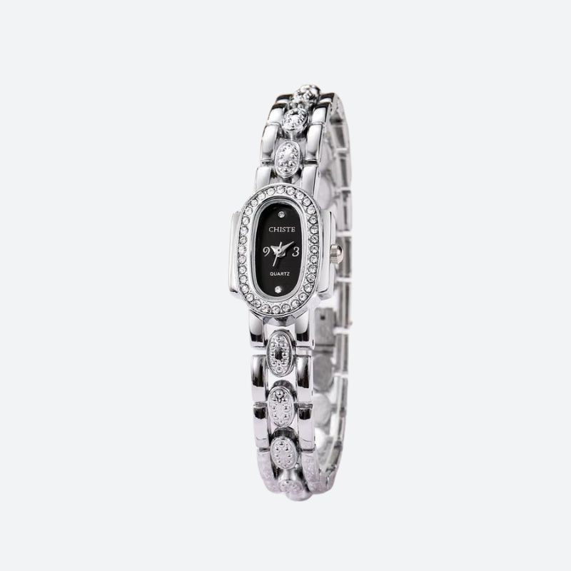 Montre Femme Élégante Quartz Cadran Ovale Sertie de Strass et Cristaux - vue 1 - Montrelio