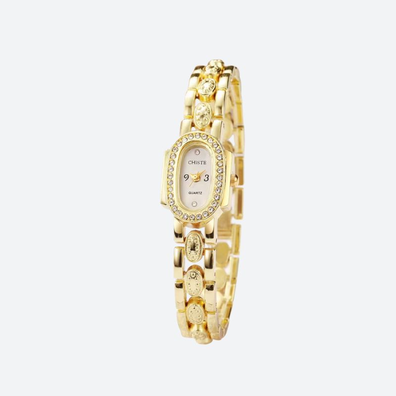 Montre Femme Élégante Quartz Cadran Ovale Sertie de Strass et Cristaux - vue 3 - Montrelio