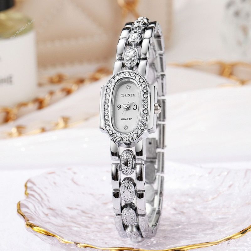 Montre Femme Élégante Quartz Cadran Ovale Sertie de Strass et Cristaux - vue 5 - Montrelio