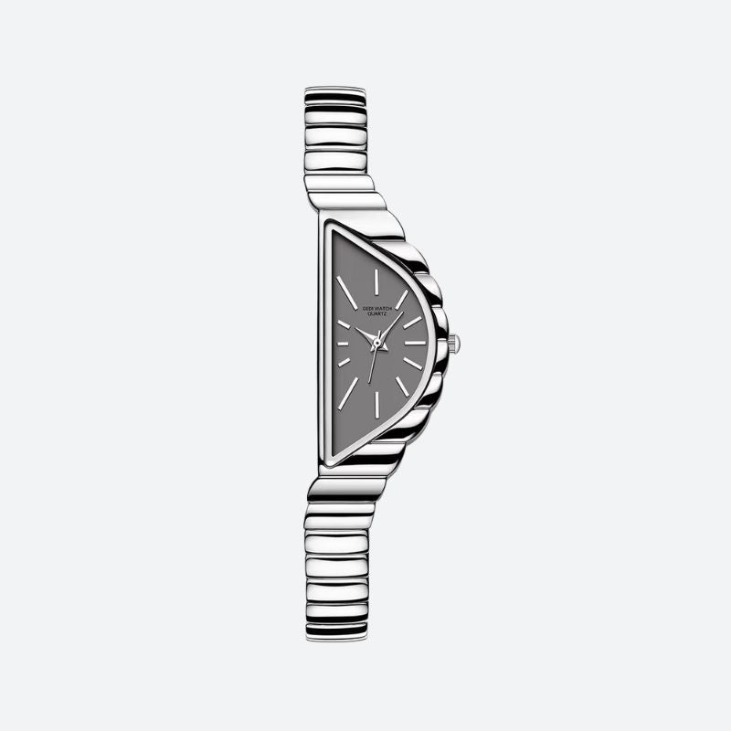 Montre Femme Élégante Quartz Cadran Triangulaire et Bracelet Rigide Ondulé - vue 2 - Montrelio