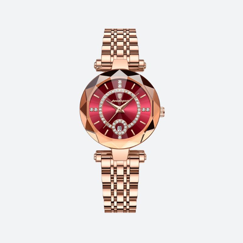 Montre Femme Élégante Quartz Facetté avec Dateur et Strass - vue 2 - Montrelio