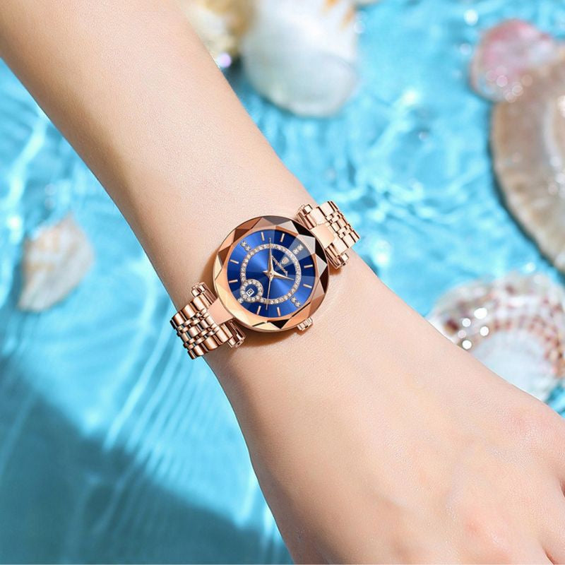 Montre Femme Élégante Quartz Facetté avec Dateur et Strass - vue 3 - Montrelio