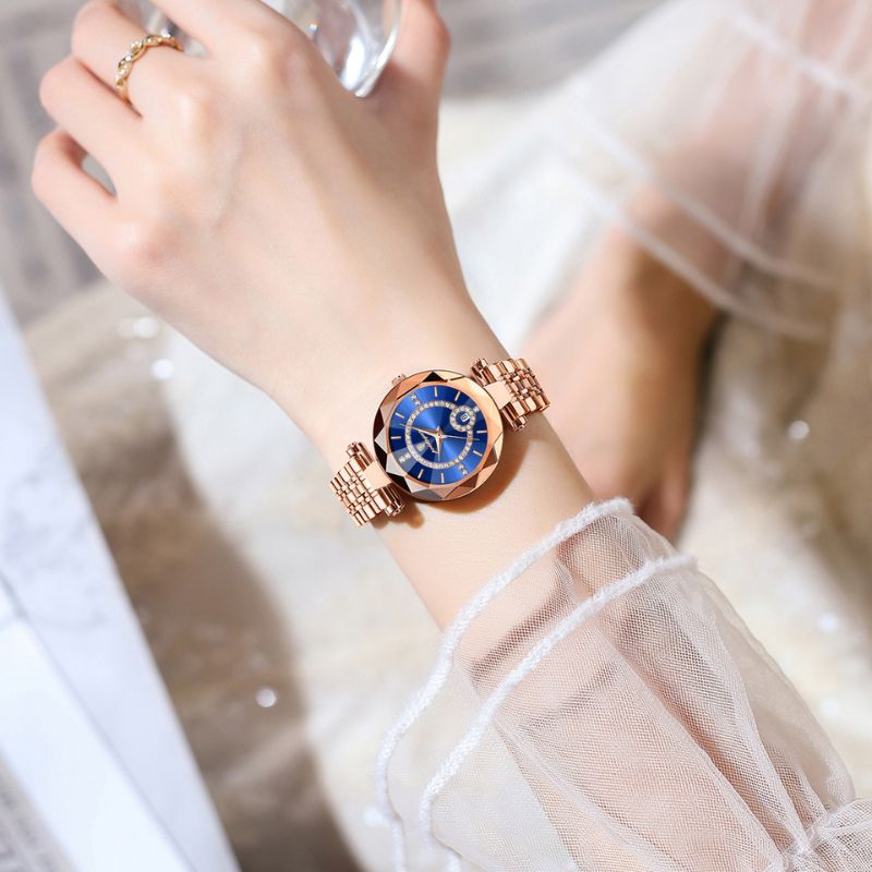 Montre Femme Élégante Quartz Facetté avec Dateur et Strass - vue 4 - Montrelio