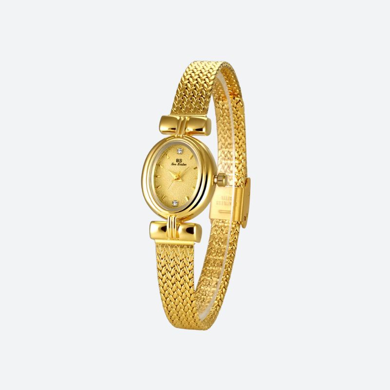 Montre Femme Élégante Quartz Petit Cadran Ovale et Bracelet Maille Tressée - vue 1 - Montrelio