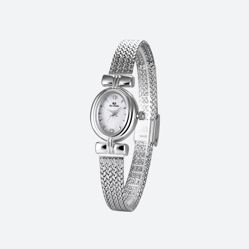 Montre Femme Élégante Quartz Petit Cadran Ovale et Bracelet Maille Tressée - vue 2 - Montrelio
