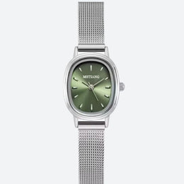Montre Femme Ovale Acier Inoxydable Cadran Vert Minimaliste