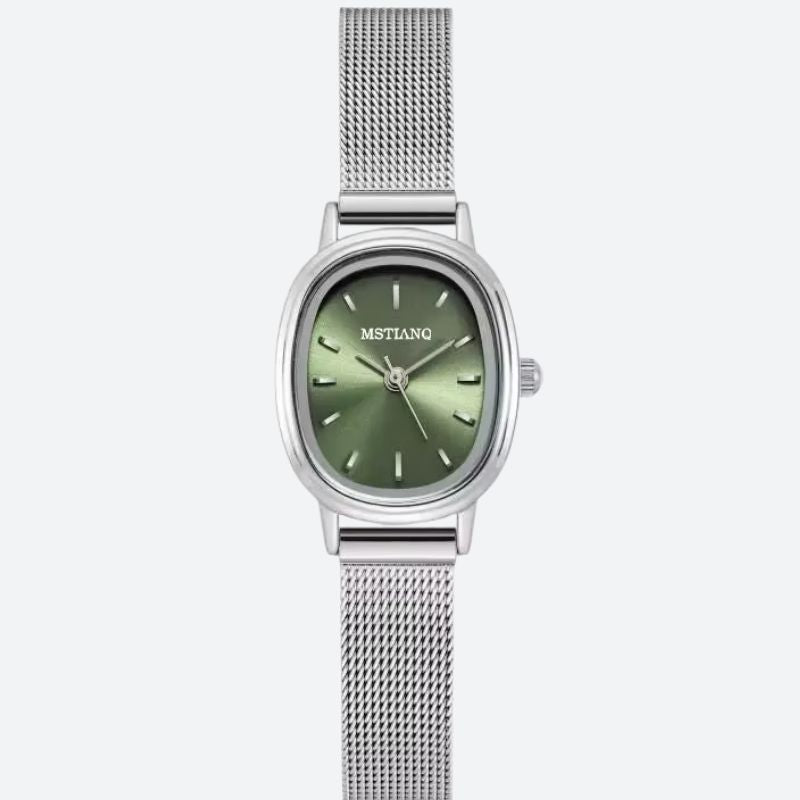 Montre Femme Ovale Acier Inoxydable Cadran Vert Minimaliste - vue 1 - Montrelio